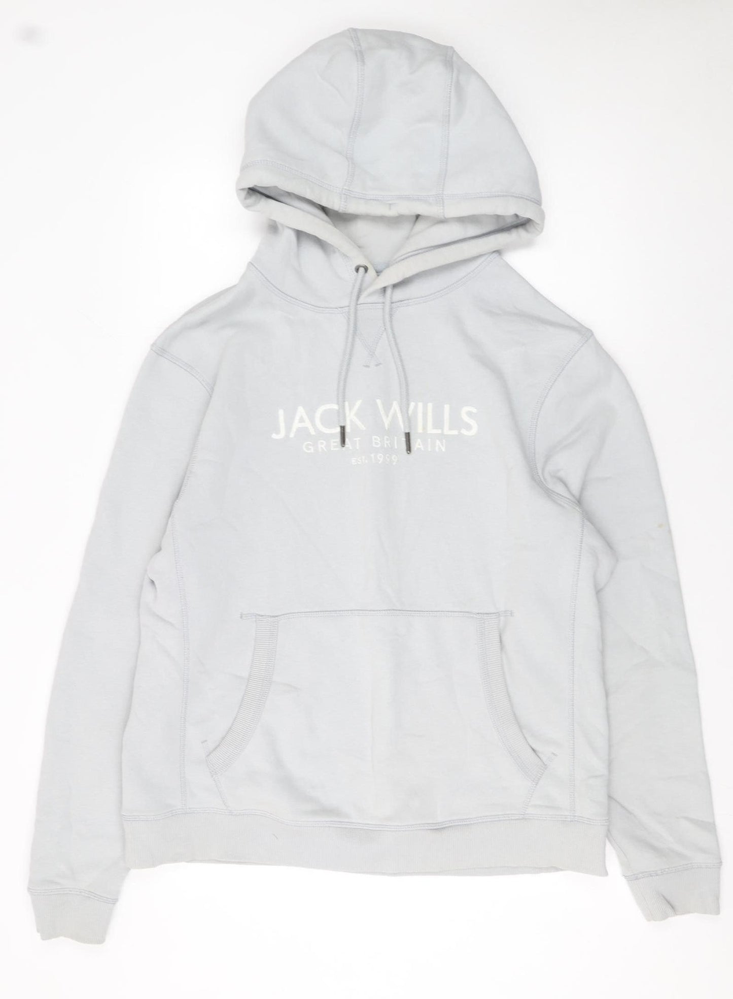 Jack Wills Men's Grey Pullover Hoodie L Embroidered Logo Cotton Blend