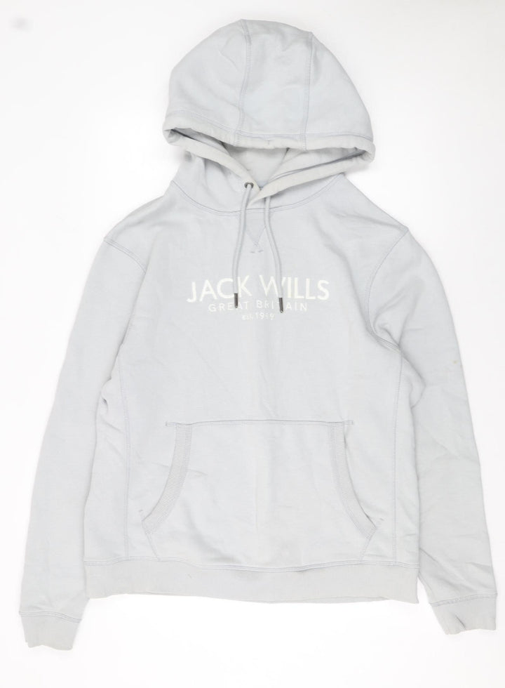 Jack Wills Men's Grey Pullover Hoodie L Embroidered Logo Cotton Blend