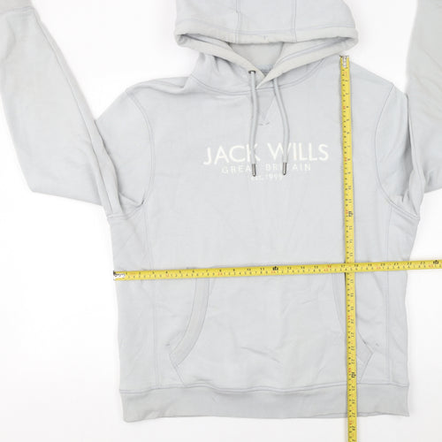 Jack Wills Men's Grey Pullover Hoodie L Embroidered Logo Cotton Blend