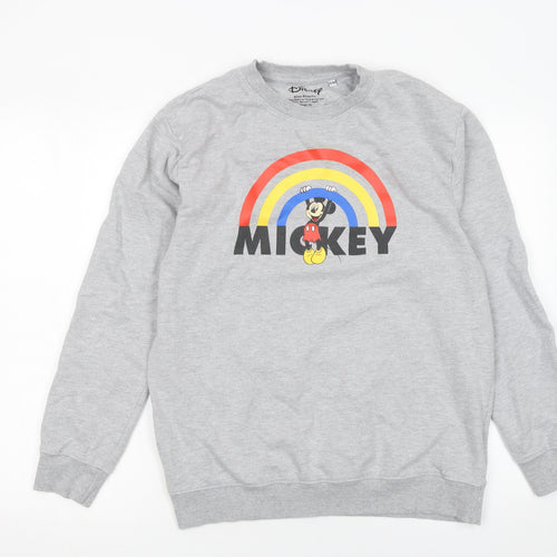 Disney Women Grey Mickey Mouse Rainbow Crew Neck Sweatshirt Size 10 M