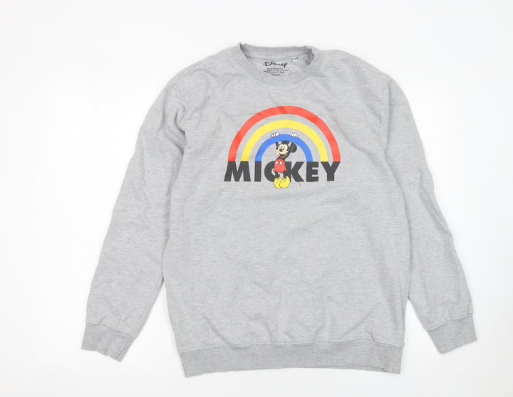 Disney Women Grey Mickey Mouse Rainbow Crew Neck Sweatshirt Size 10 M