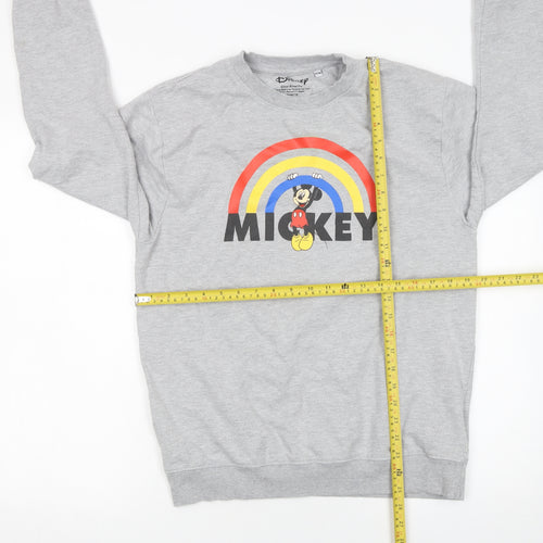 Disney Women Grey Mickey Mouse Rainbow Crew Neck Sweatshirt Size 10 M