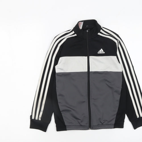 Adidas Boys Black Track Jacket 7-8 Years Full Zip Colourblock Sportswear