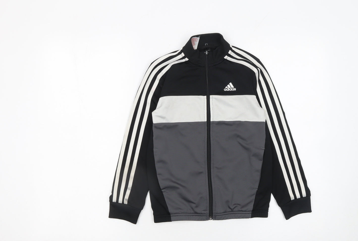 Adidas Boys Black Track Jacket 7-8 Years Full Zip Colourblock Sportswear