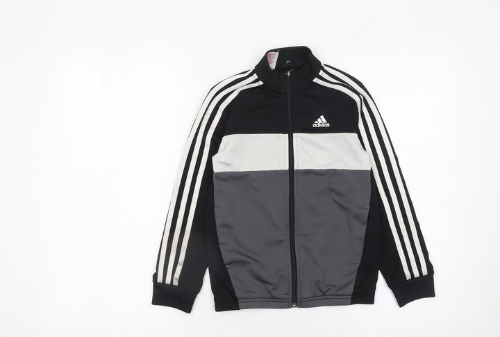 Adidas Boys Black Track Jacket 7-8 Years Full Zip Colourblock Sportswear