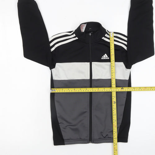 Adidas Boys Black Track Jacket 7-8 Years Full Zip Colourblock Sportswear