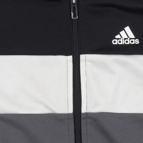 Adidas Boys Black Track Jacket 7-8 Years Full Zip Colourblock Sportswear