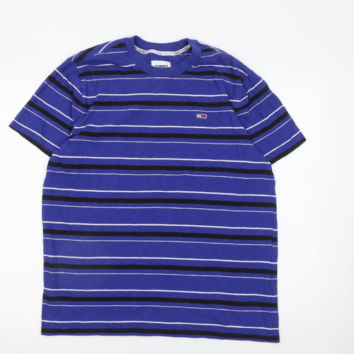 Tommy Jeans Men's Blue Striped Cotton Blend Crew Neck T-Shirt Size M