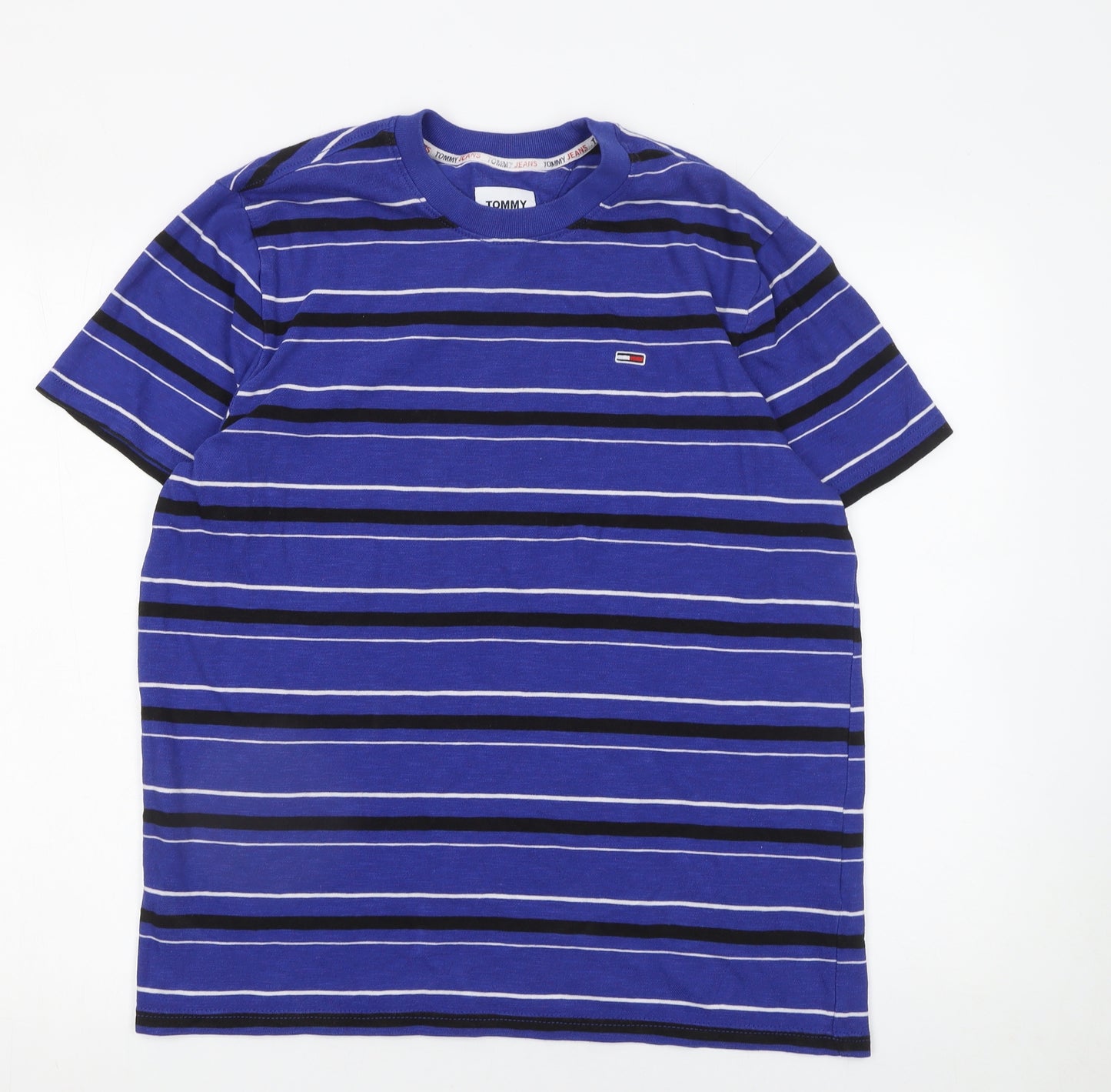 Tommy Jeans Men's Blue Striped Cotton Blend Crew Neck T-Shirt Size M