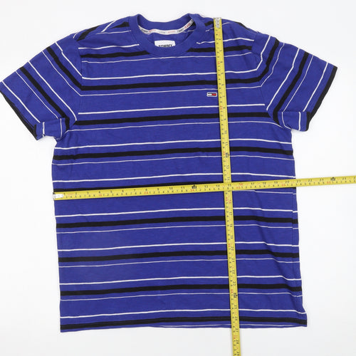 Tommy Jeans Men's Blue Striped Cotton Blend Crew Neck T-Shirt Size M