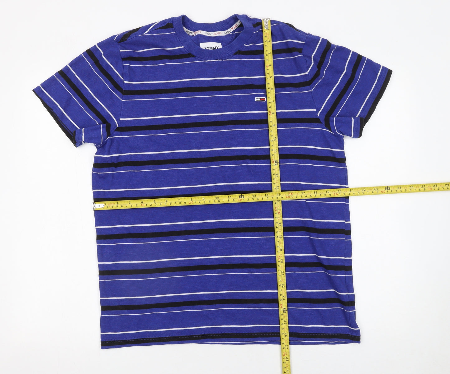 Tommy Jeans Men's Blue Striped Cotton Blend Crew Neck T-Shirt Size M