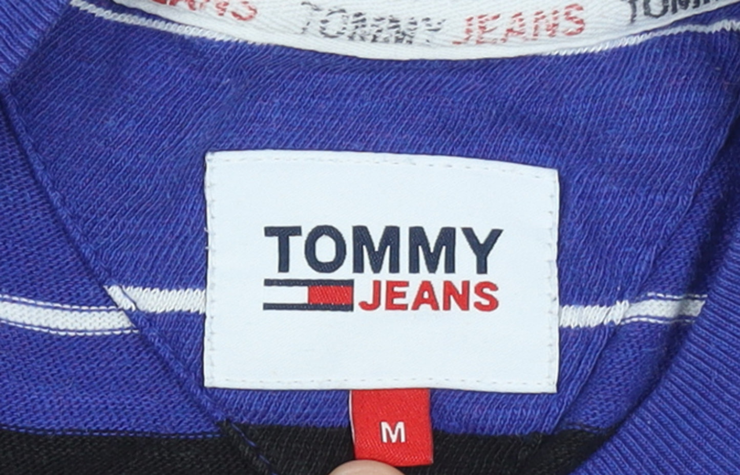 Tommy Jeans Men's Blue Striped Cotton Blend Crew Neck T-Shirt Size M
