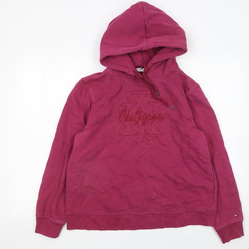 Tommy Hilfiger Womens Burgundy Hoodie Medium Cotton Logo Pullover