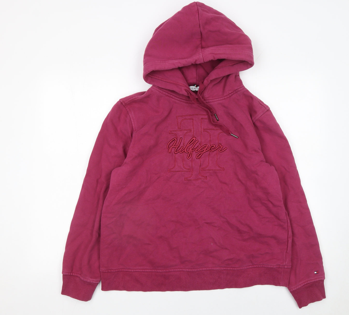 Tommy Hilfiger Womens Burgundy Hoodie Medium Cotton Logo Pullover