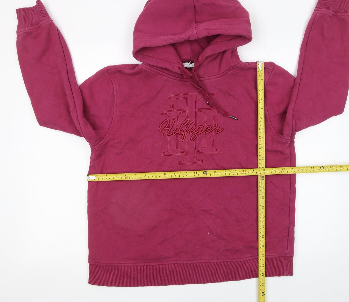 Tommy Hilfiger Womens Burgundy Hoodie Medium Cotton Logo Pullover