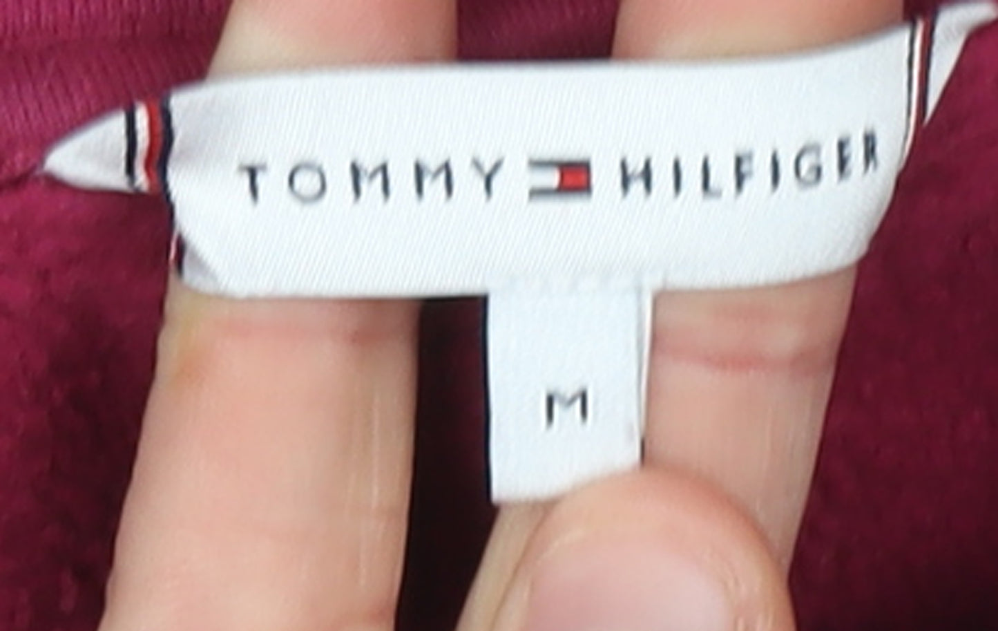 Tommy Hilfiger Womens Burgundy Hoodie Medium Cotton Logo Pullover