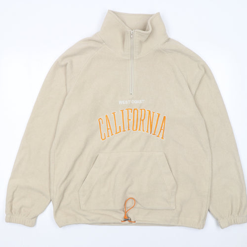 BoohooMAN Men’s Beige Fleece Quarter Zip California Sweatshirt Size M