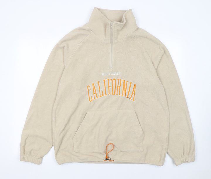 BoohooMAN Men’s Beige Fleece Quarter Zip California Sweatshirt Size M