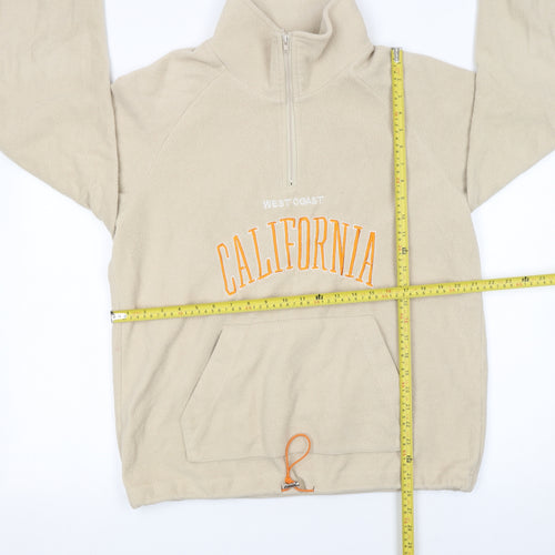 BoohooMAN Men’s Beige Fleece Quarter Zip California Sweatshirt Size M