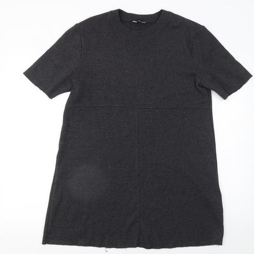 Zara Women Grey T-Shirt Dress L Short Sleeve Knit Casual