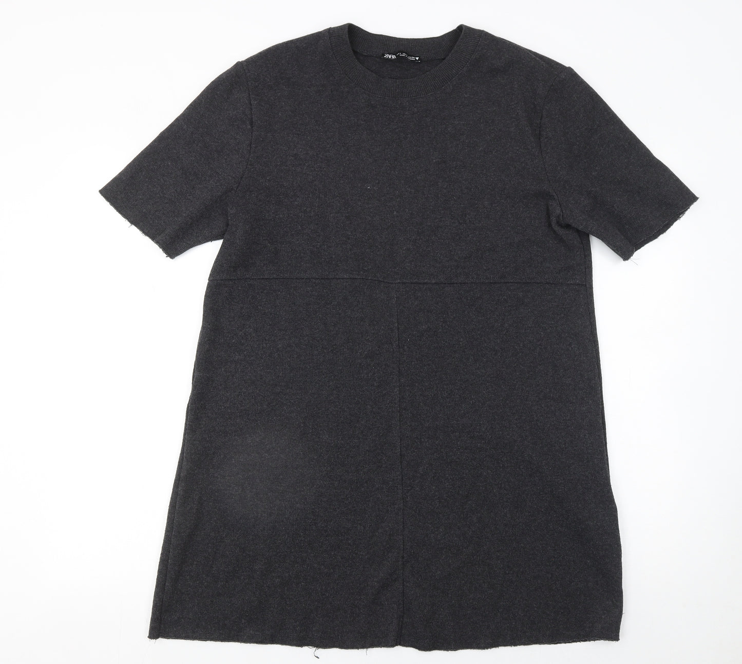 Zara Women Grey T-Shirt Dress L Short Sleeve Knit Casual