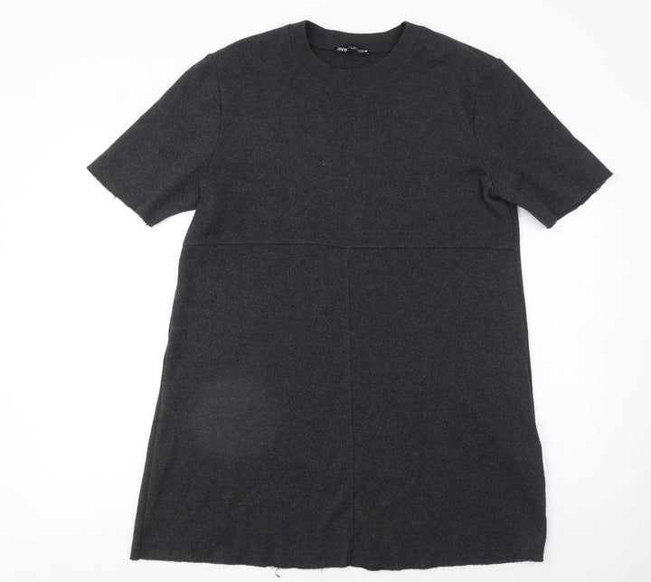 Zara Women Grey T-Shirt Dress L Short Sleeve Knit Casual