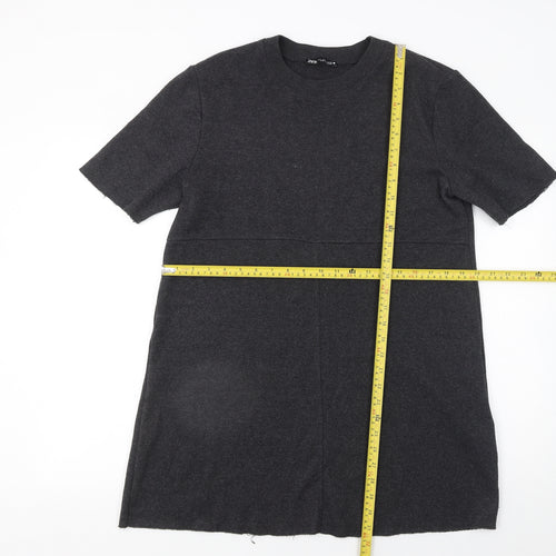 Zara Women Grey T-Shirt Dress L Short Sleeve Knit Casual