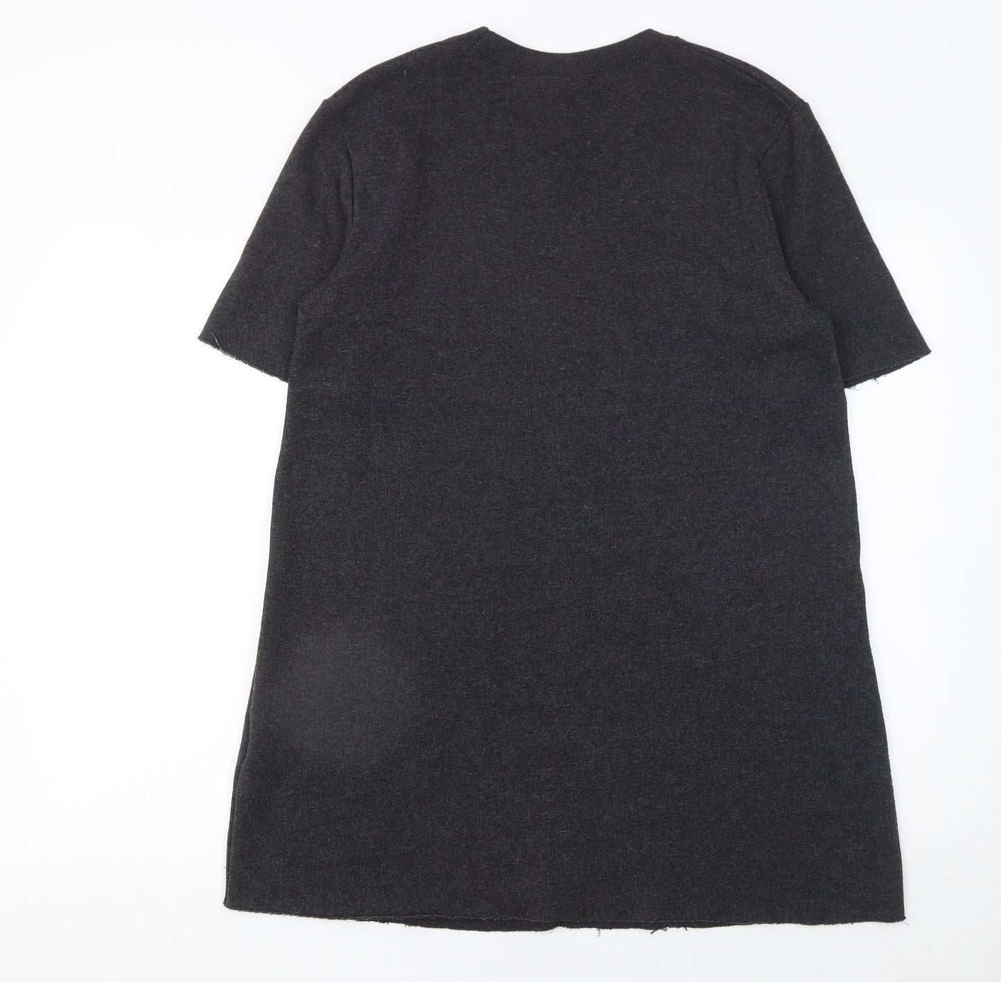 Zara Women Grey T-Shirt Dress L Short Sleeve Knit Casual