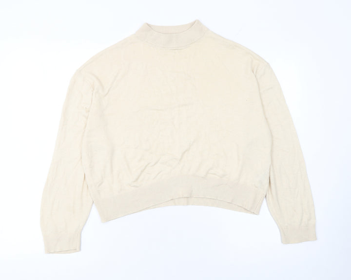 Zara Women’s Beige Mock Neck Pullover Knit Jumper Size M