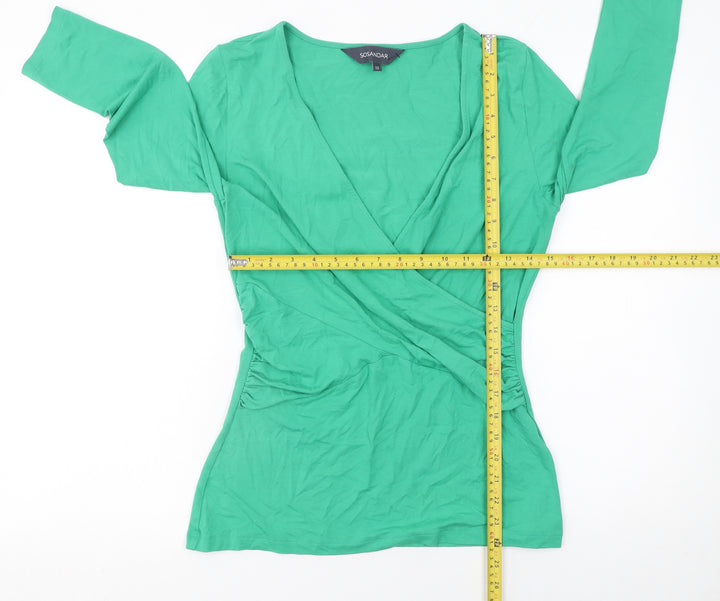 Sosandar Women’s Green Wrap Jersey 3/4 Sleeve Blouse UK 12