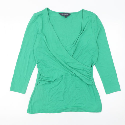 Sosandar Women’s Green Wrap Jersey 3/4 Sleeve Blouse UK 12