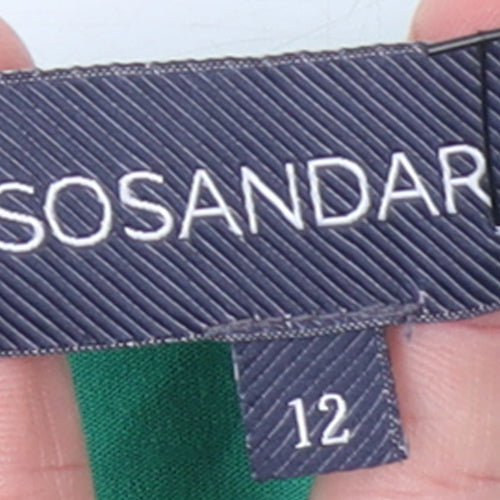 Sosandar Women’s Green Wrap Jersey 3/4 Sleeve Blouse UK 12