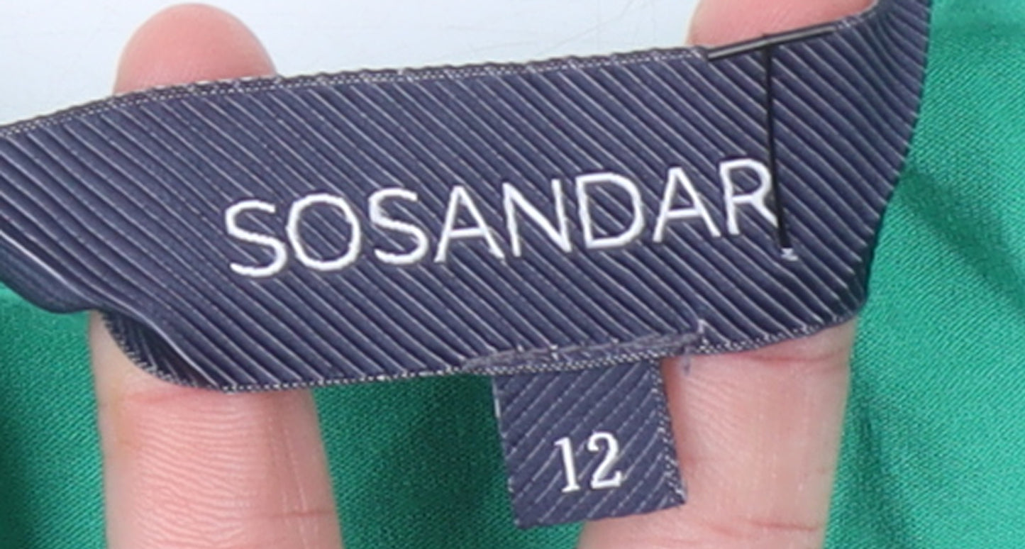 Sosandar Women’s Green Wrap Jersey 3/4 Sleeve Blouse UK 12