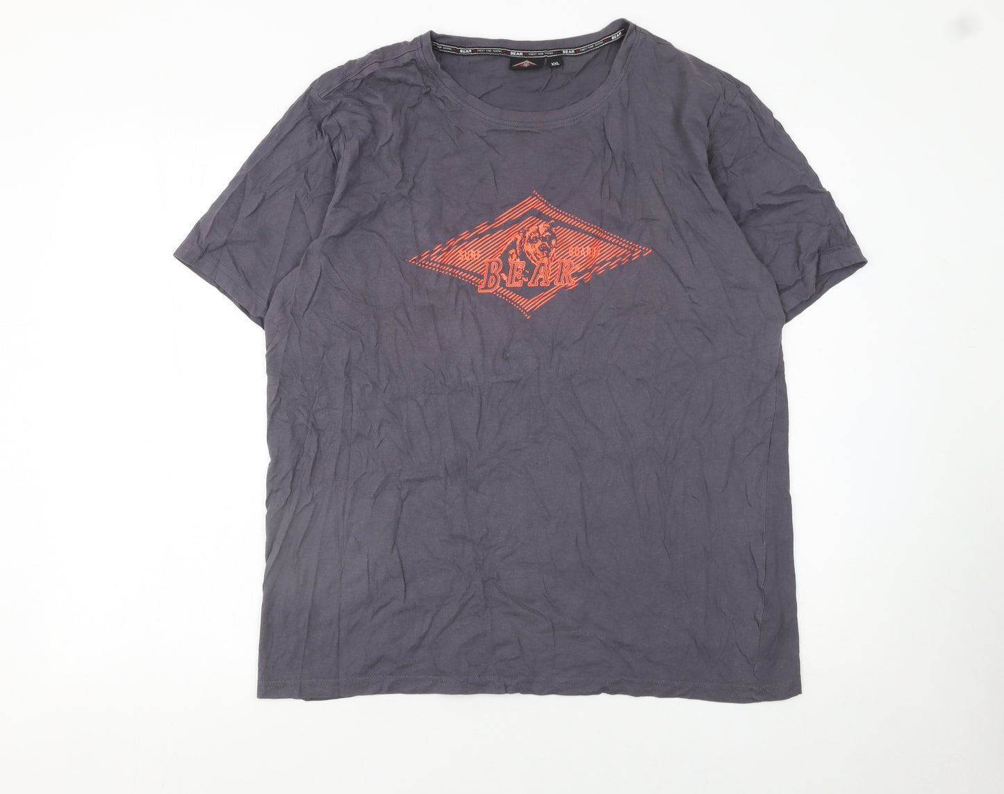Bear Mens Grey 2XL Graphic Animal Print Cotton T-Shirt
