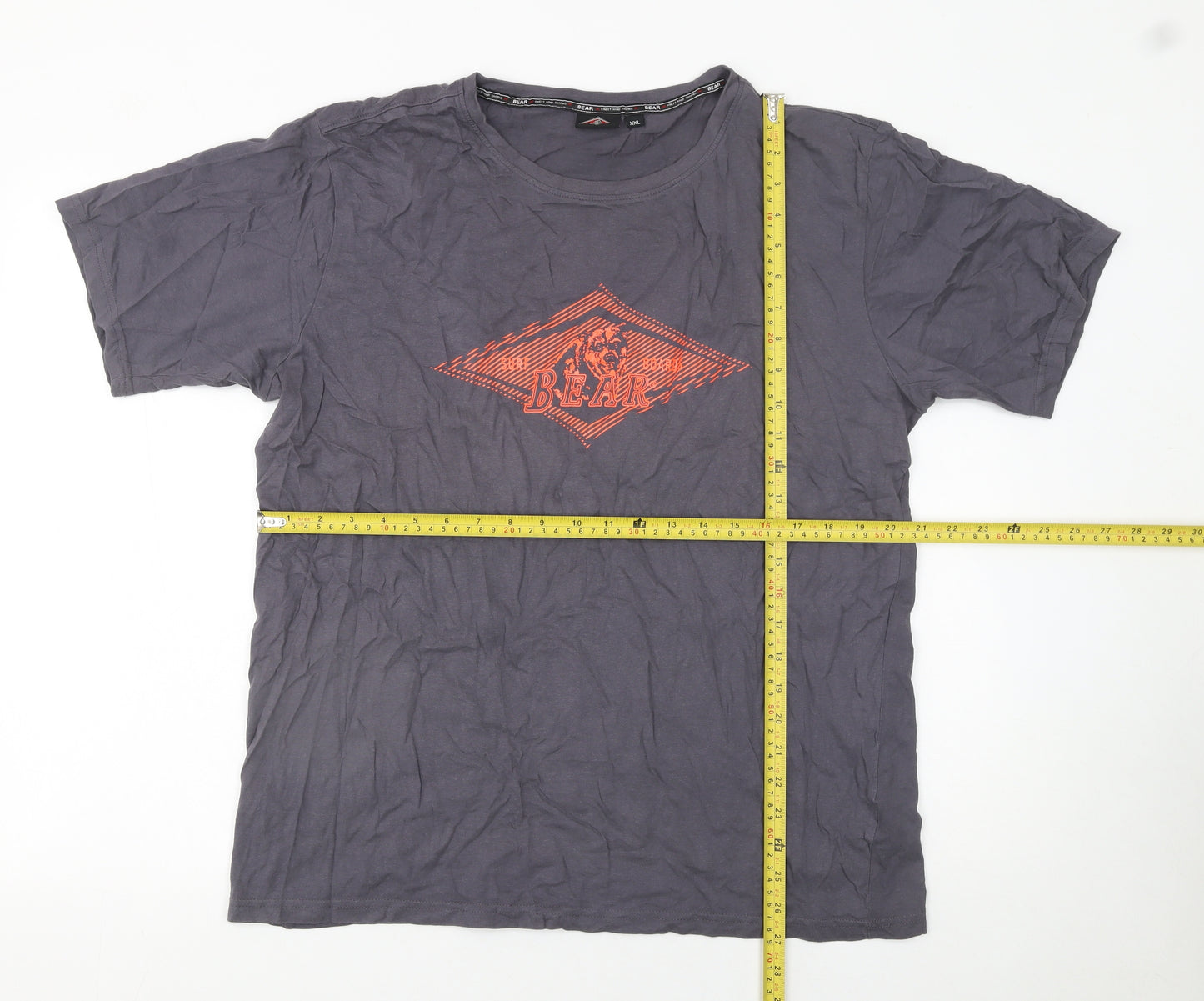 Bear Mens Grey 2XL Graphic Animal Print Cotton T-Shirt