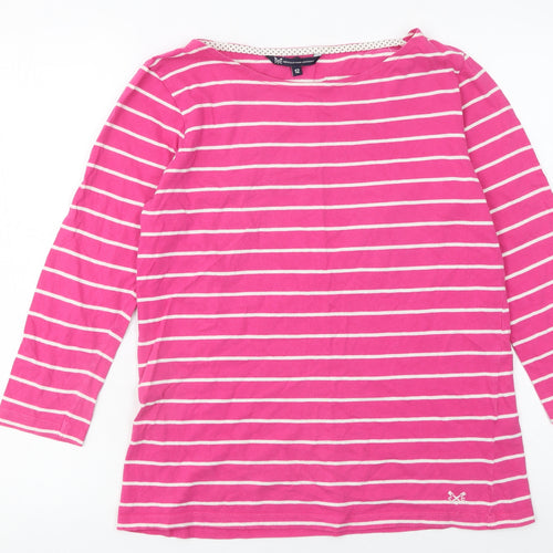 Crew Clothing Company Women's Pink Striped 3/4 Sleeve Cotton T-Shirt Size 12