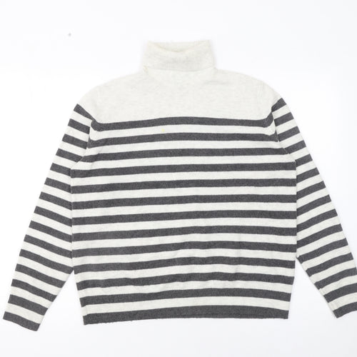 Marks and Spencer Women’s Grey Striped Roll Neck Jumper Size M
