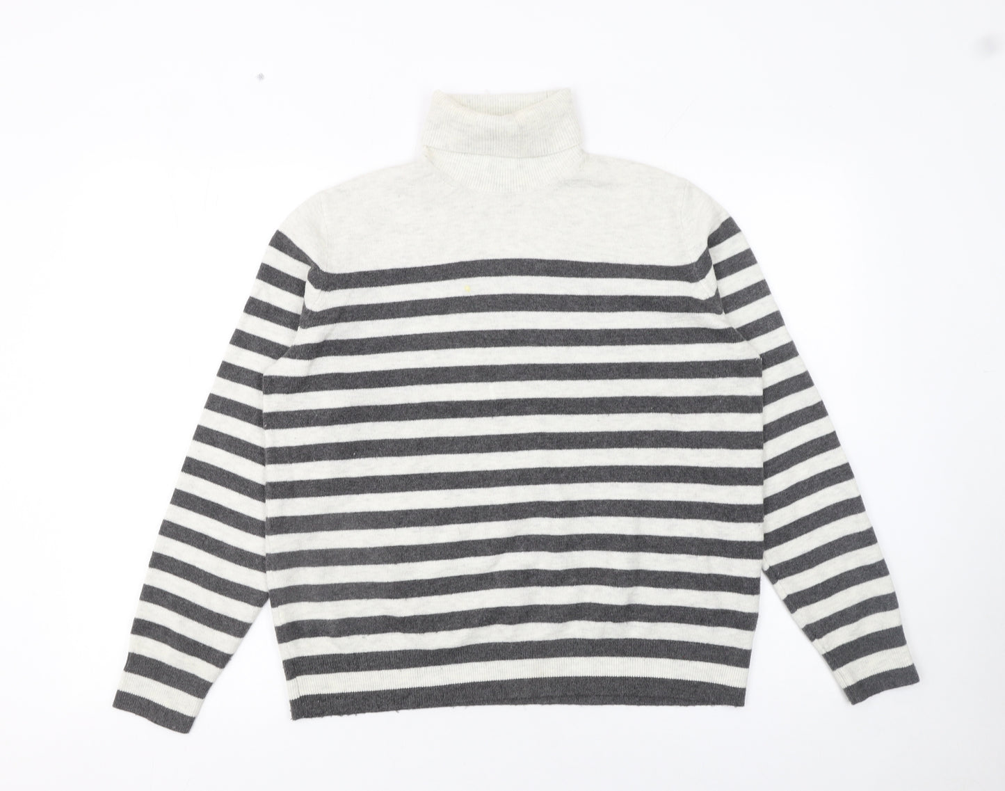 Marks and Spencer Women’s Grey Striped Roll Neck Jumper Size M