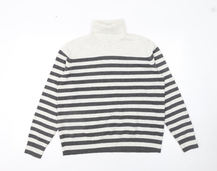 Marks and Spencer Women’s Grey Striped Roll Neck Jumper Size M