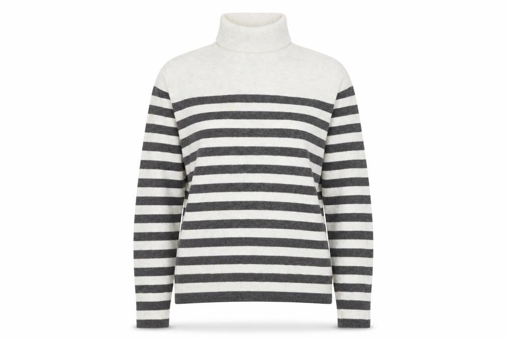 Front view of Marks & Spencer Women’s Grey Striped Roll Neck Jumper, size M