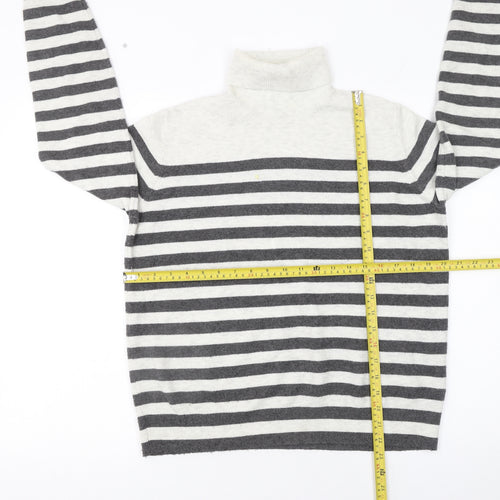 Marks and Spencer Women’s Grey Striped Roll Neck Jumper Size M