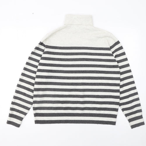 Marks and Spencer Women’s Grey Striped Roll Neck Jumper Size M
