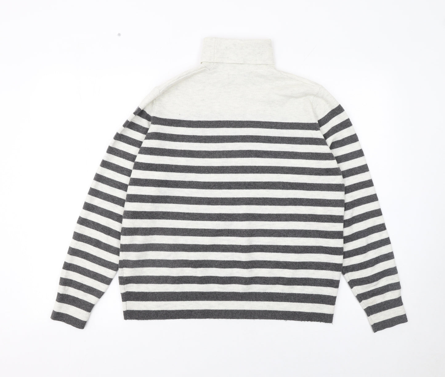 Marks and Spencer Women’s Grey Striped Roll Neck Jumper Size M
