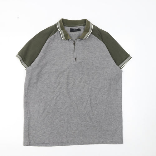 Atlas Men’s Grey Short Sleeve Polo Shirt Size L 1/4 Zip Casual Cotton Blend