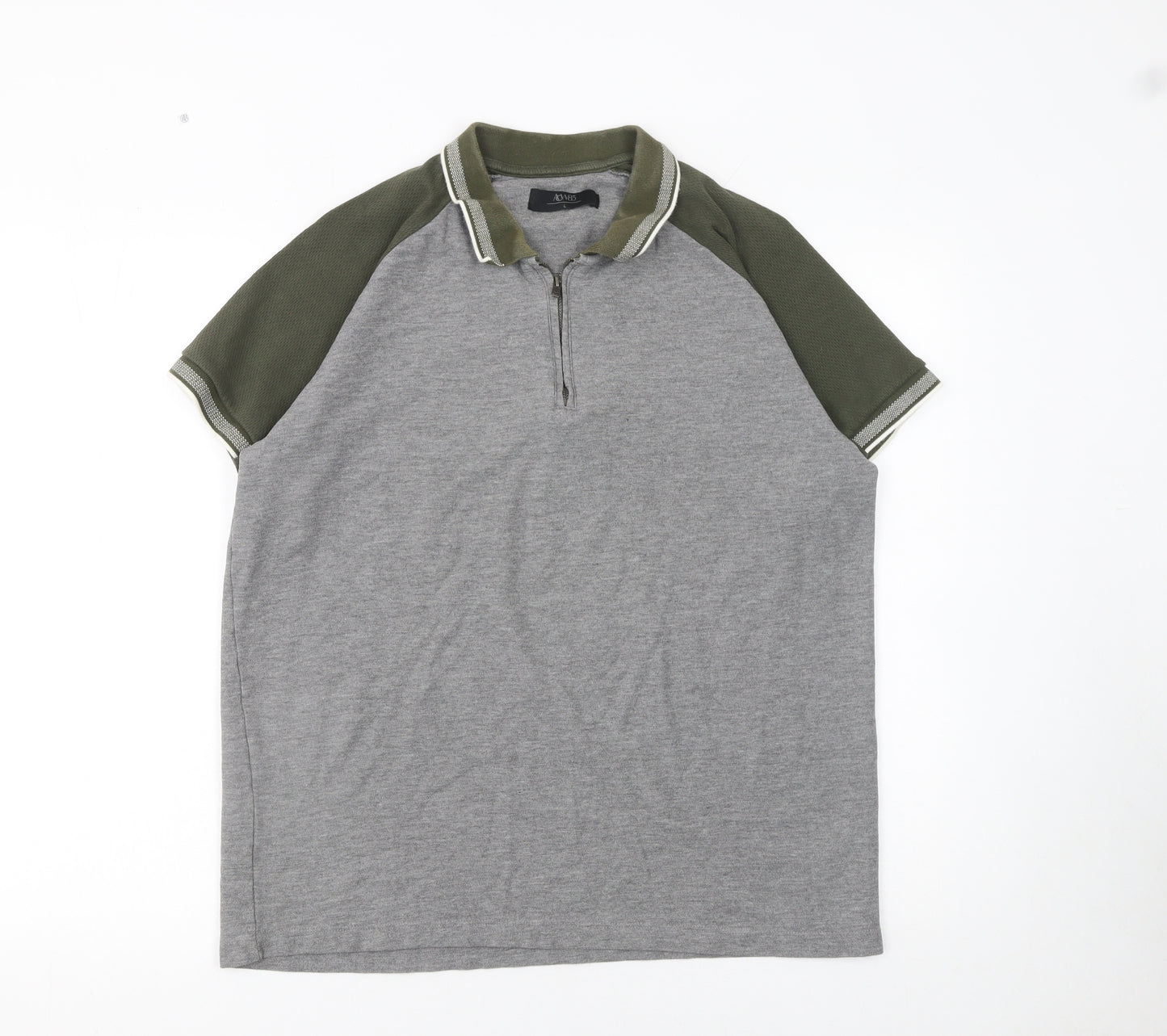 Atlas Men’s Grey Short Sleeve Polo Shirt Size L 1/4 Zip Casual Cotton Blend