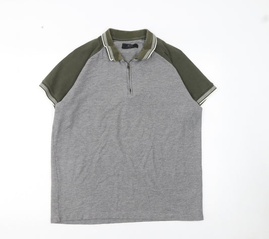 Atlas Men’s Grey Short Sleeve Polo Shirt Size L 1/4 Zip Casual Cotton Blend