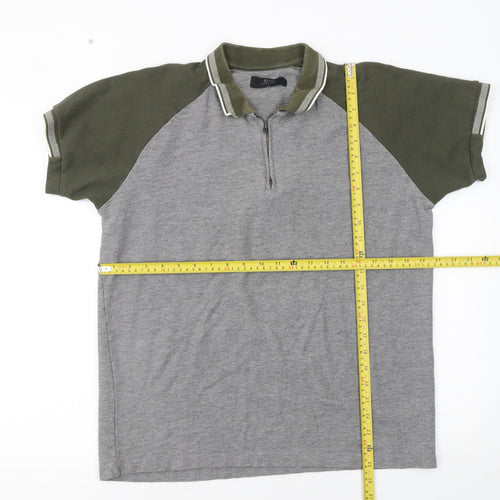 Atlas Men’s Grey Short Sleeve Polo Shirt Size L 1/4 Zip Casual Cotton Blend