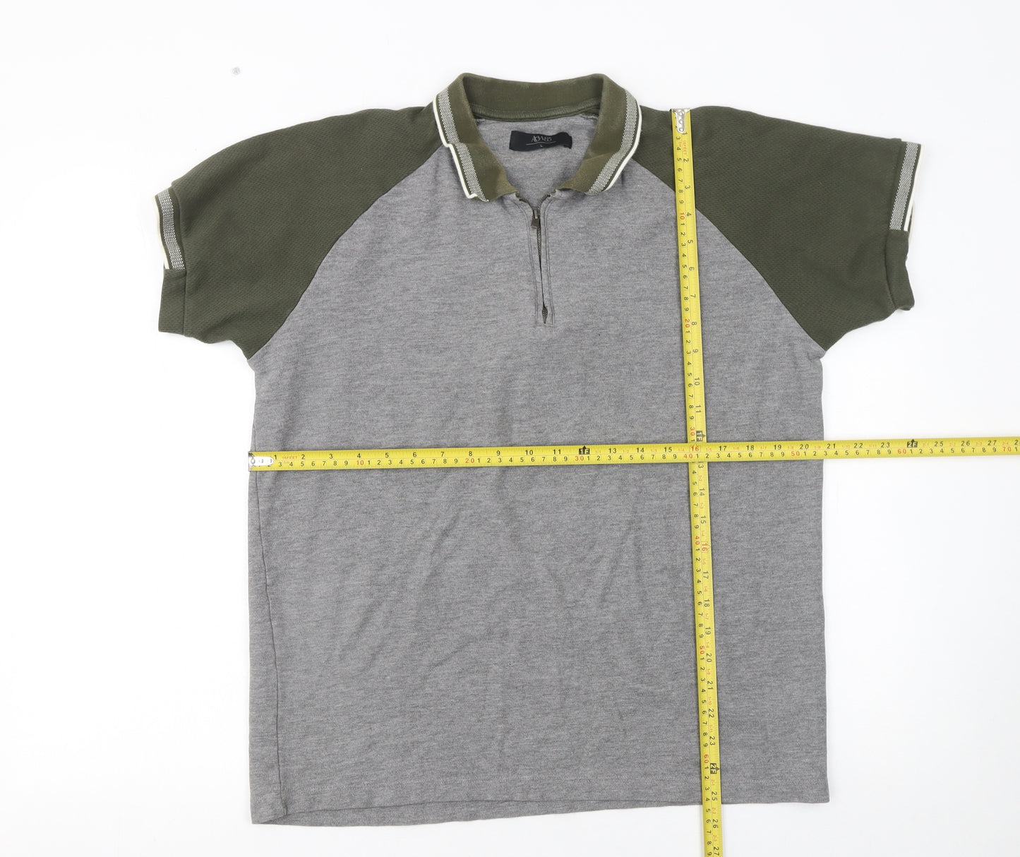 Atlas Men’s Grey Short Sleeve Polo Shirt Size L 1/4 Zip Casual Cotton Blend