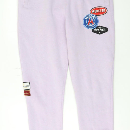 Mercier Men's Purple Jogger Trousers L Logo Patch Cotton Blend