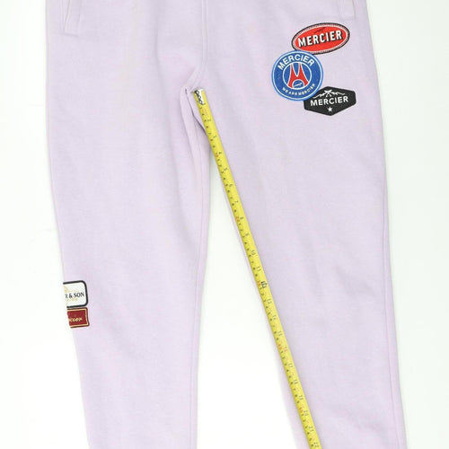 Mercier Men's Purple Jogger Trousers L Logo Patch Cotton Blend